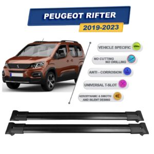 Cross oto Peugeot Rifter 2019-2023 İle Uyumlu Ara Atkı Taşıyıcı Tavan Barı 2 adet Siyah Set