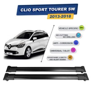 Cross oto Clio 4 Sport Tourer 2013-2018 İle Uyumlu Ara Atkı Taşıyıcı Tavan Barı 2 adet Siyah Set