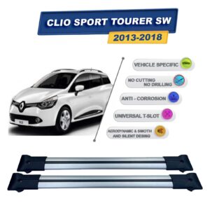 Renault Clio 4 Sport Tourer SW 2013-2019 ile Uyumlu Ara Atkı Taşıyıcı Tavan Barı 2 adet Gri Set