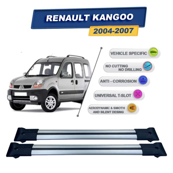 Renault Kangoo 2004-2007 ile Uyumlu Ara Atkı Taşıyıcı Tavan Barı 2 adet Gri Set