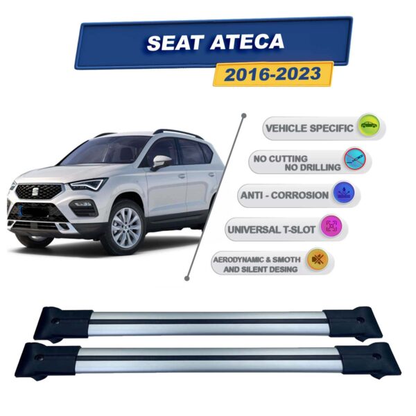 Seat Ateca 2016-2024 ile Uyumlu Ara Atkı Taşıyıcı Tavan Barı 2 adet Gri Set
