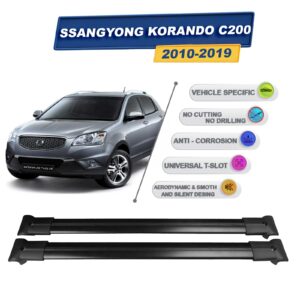 Cross oto Ssangyong Korando C200 2010-2019 İle Uyumlu Ara Atkı Taşıyıcı Tavan Barı 2 adet Siyah Set
