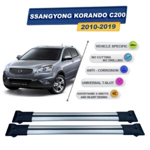 Ssangyong Korando C200 2010-2019 ile Uyumlu Ara Atkı Taşıyıcı Tavan Barı 2 adet Gri Set