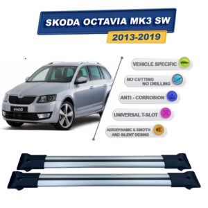 Skoda Octavia MK3 SW Kombi 2013-2019 İle Uyumlu Ara Atkı Taşıyıcı Tavan Barı 2 adet Gri Set