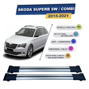 Skoda Superb Sw / Kombi 2015-2021 ile Uyumlu Ara Atkı Taşıyıcı Tavan Barı 2 adet Gri Set