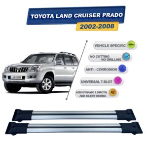 Cross oto Toyota Land Cruiser Prado 120 2002-2008 İle Uyumlu Ara Atkı Taşıyıcı Tavan Barı 2 adet Gri Set