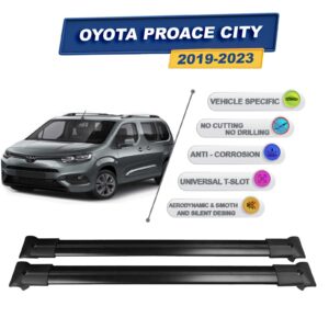 Cross oto Toyota Proace City 2019-2023 İle Uyumlu Ara Atkı Taşıyıcı Tavan Barı 2 adet Siyah Set