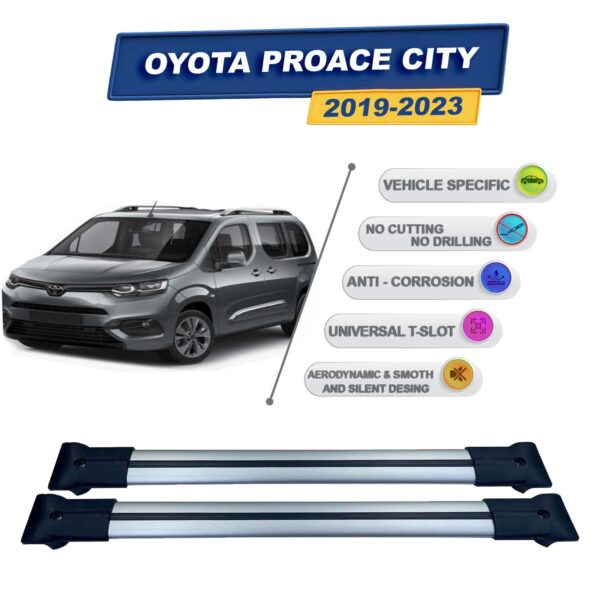 Cross oto Toyota Proace City 2019-2023 İle Uyumlu Ara Atkı Taşıyıcı Tavan Barı 2 adet Gri Set