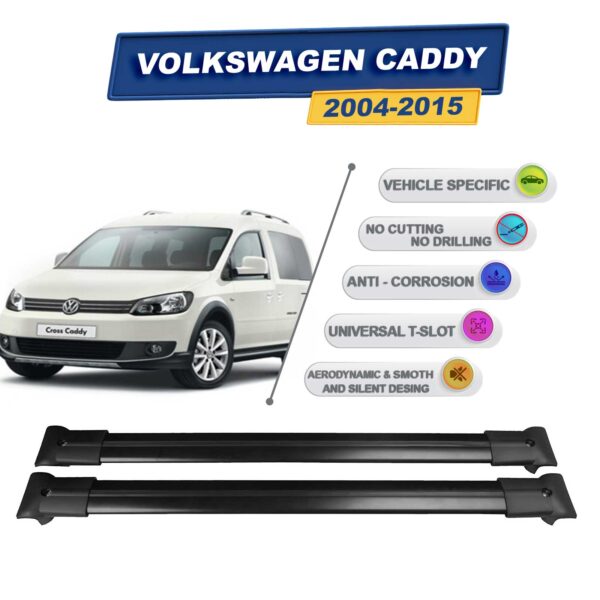 Cross oto Volkswagen Caddy 2004-2015 İle Uyumlu Ara Atkı Taşıyıcı Tavan Barı 2 adet Siyah Set