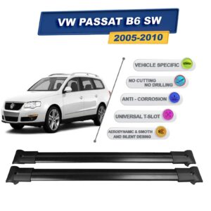 Cross oto Volkswagen Passat B6 Variant StationWagon 2005-2010 İle Uyumlu Ara Atkı Taşıyıcı Tavan Barı 2 adet Siyah Set