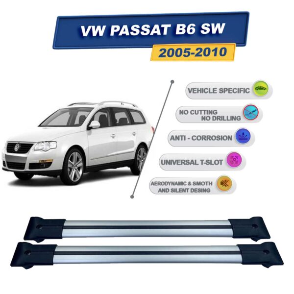 Cross oto Volkswagen Passat B6 SW-Variant 2005-2010 İle Uyumlu Ara Atkı Taşıyıcı Tavan Barı 2 adet Gri Set