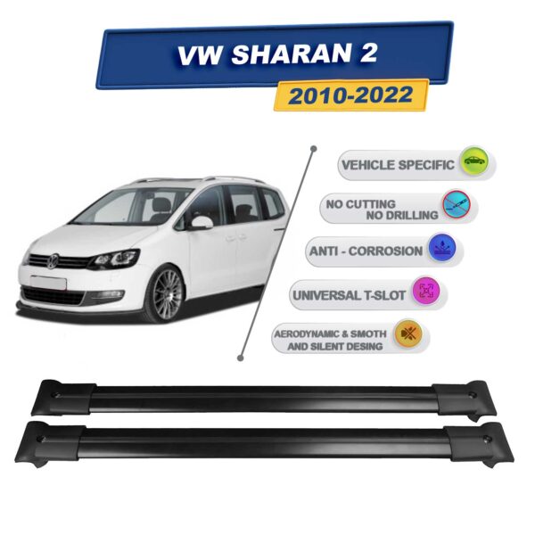 Cross oto Volkswagen Sharan 2 2010-2022 İle Uyumlu Ara Atkı Taşıyıcı Tavan Barı 2 adet Siyah Set