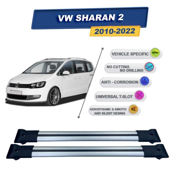 Cross oto Volkswagen Sharan 2 2010-2022 İle Uyumlu Ara Atkı Taşıyıcı Tavan Barı 2 adet Gri Set