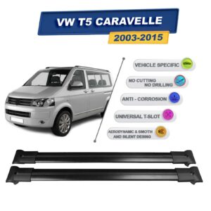 Volkswagen T5 Caravelle 2003-2015 ile Uyumlu Ara Atkı Taşıyıcı Tavan Barı 2 adet Siyah Set