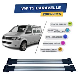 Volkswagen T5 Caravelle 2003-2015 ile Uyumlu Ara Atkı Taşıyıcı Tavan Barı 2 adet Gri Set