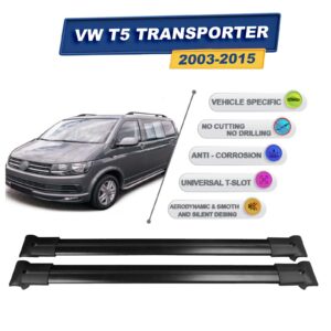 Volkswagen T5 Transporter 2003-2015 ile Uyumlu Ara Atkı Taşıyıcı Tavan Barı 2 adet Siyah Set