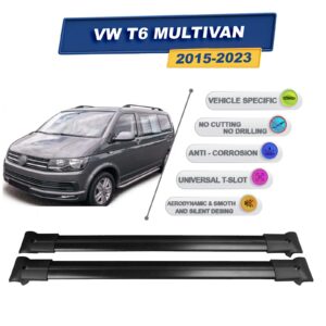 Cross oto Volkswagen T6 Multivan 2015-2023 İle Uyumlu Ara Atkı Taşıyıcı Tavan Barı 2 adet Siyah Set