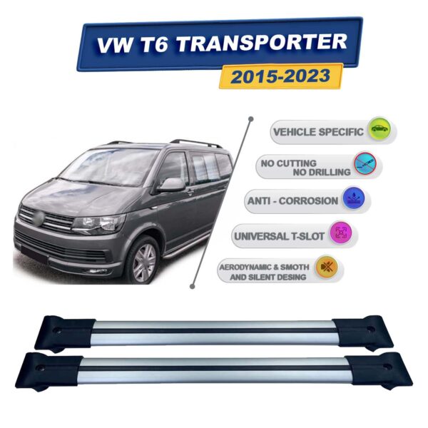 Cross oto Volkswagen T6 Transporter 2015-2023 İle Uyumlu Ara Atkı Taşıyıcı Tavan Barı 2 adet Gri Set