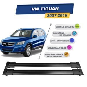 Cross oto Volkswagen Tiguan 2007-2016 İle Uyumlu Ara Atkı Taşıyıcı Tavan Barı 2 adet Siyah Set