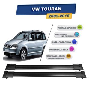 Cross oto Volkswagen Touran 2003-2015 İle Uyumlu Ara Atkı Taşıyıcı Tavan Barı 2 adet Siyah Set