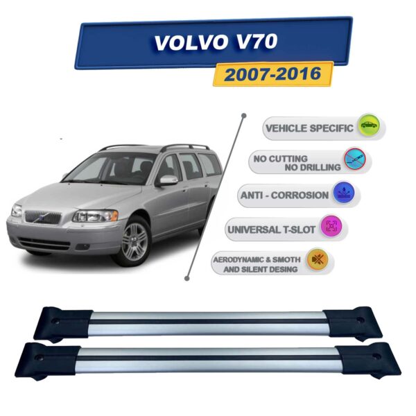 Cross oto Volvo V70 2007-2016 İle Uyumlu Ara Atkı Taşıyıcı Tavan Barı 2 adet Gri Set