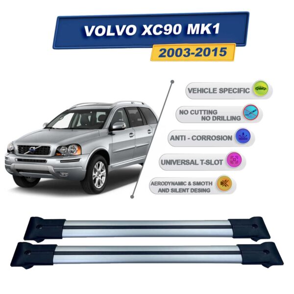 Cross oto Volvo Xc90 Mk1 2003-2015 İle Uyumlu Ara Atkı Taşıyıcı Tavan Barı 2 adet Gri Set