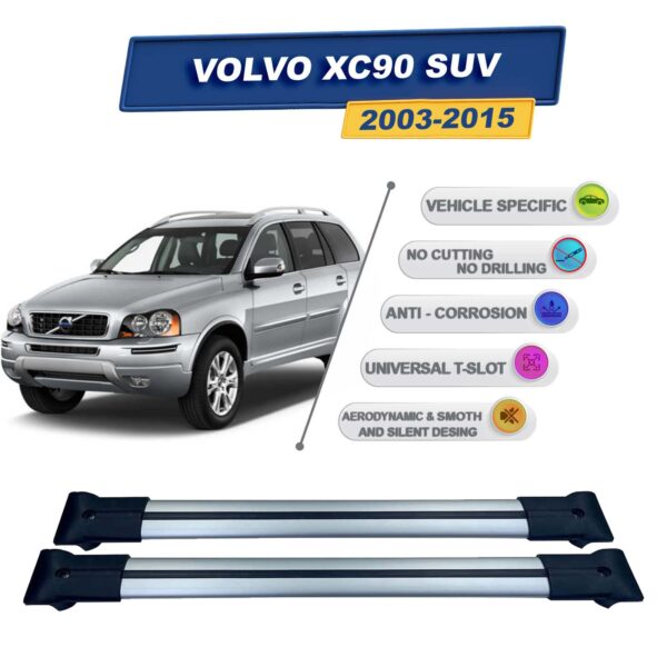 Cross oto Volvo XC90 SUV 2003-2015 İle Uyumlu Ara Atkı Taşıyıcı Tavan Barı 2 adet Gri Set