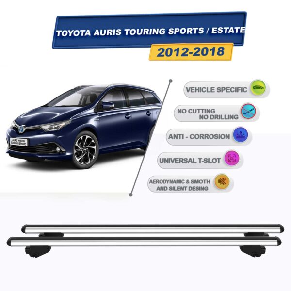 Toyota Auris Touring Sports / Stationwagon 2012-2018 İle Uyumlu Ara Atkı Taşıyıcı Tavan Barı 2 adet Gri Set
