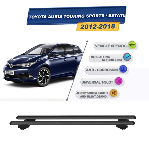 Toyota Auris Touring Sports / Stationwagon 2012-2018 İle Uyumlu Ara Atkı Taşıyıcı Tavan Barı 2 adet Siyah