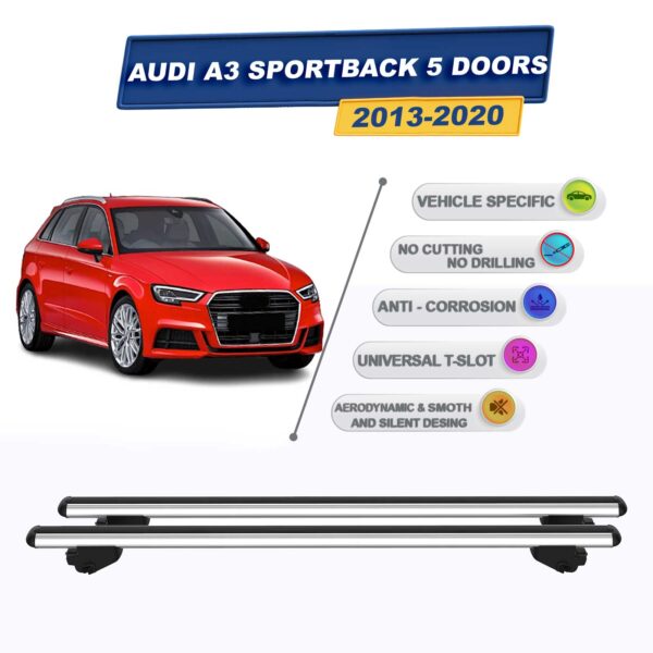 Audi A3 Sportback 5Kapı (tavan çıtalı modeller) 2013-2020 İle Uyumlu Ara Atkı Taşıyıcı Tavan Barı 2 adet Gri Set