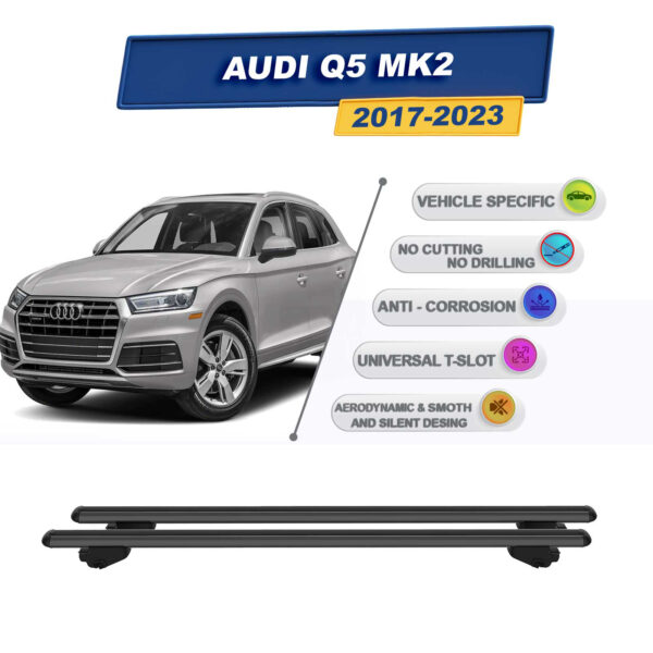 Audi Q5 MK2 2017-2023 İle Uyumlu Ara Atkı Taşıyıcı Tavan Barı 2 adet Siyah