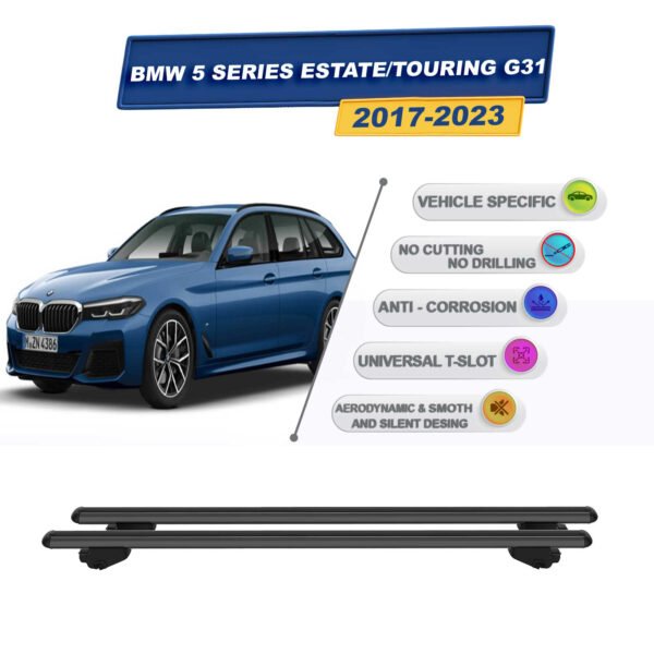 BMW 5 Serisi Estate/Touring G31 2017-2023 İle Uyumlu Ara Atkı Taşıyıcı Tavan Barı 2 adet Siyah