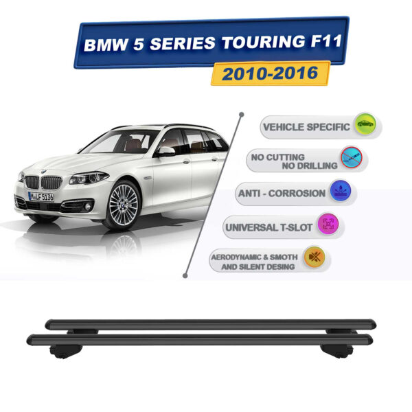 BMW 5 Serisi Touring F11 2010-2016 İle Uyumlu Ara Atkı Taşıyıcı Tavan Barı 2 adet Siyah