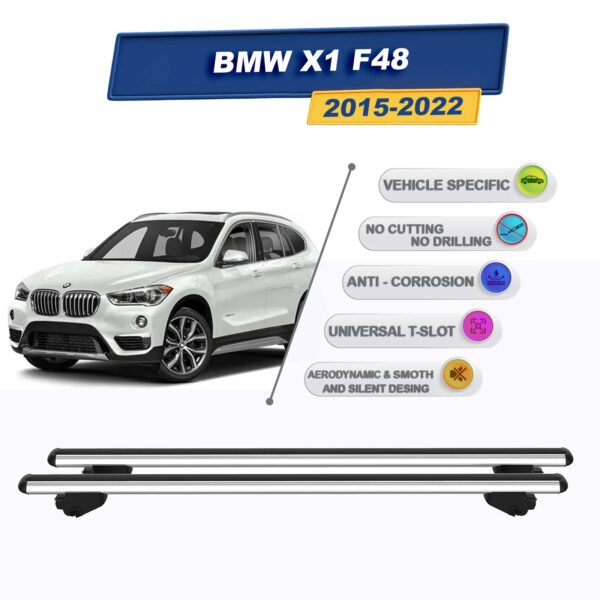 BMW X1 F48 2015-2022 İle Uyumlu Ara Atkı Taşıyıcı Tavan Barı 2 adet Gri Set