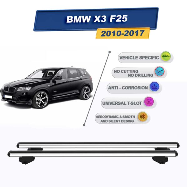 BMW X3 F25 2010-2017 İle Uyumlu Ara Atkı Taşıyıcı Tavan Barı 2 adet Gri Set