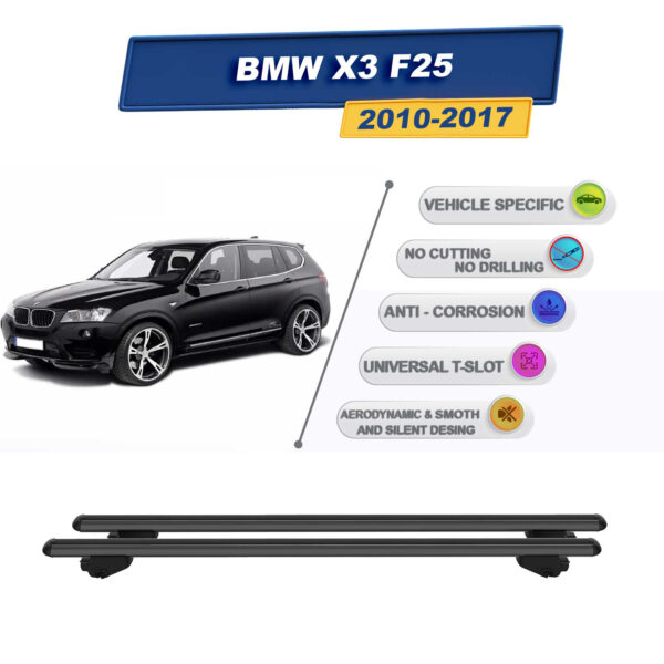 BMW X3 F25 2010-2017 İle Uyumlu Ara Atkı Taşıyıcı Tavan Barı 2 adet Siyah