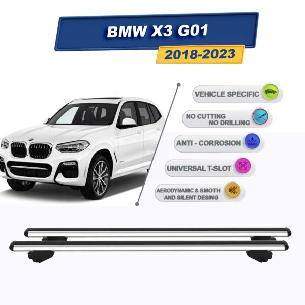 BMW X3 G01 2018-2023 İle Uyumlu Ara Atkı Taşıyıcı Tavan Barı 2 adet Gri Set