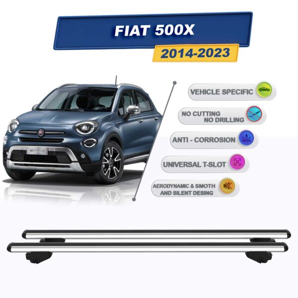 Fiat 500X 2014-2023 (tavan çıtalı araçlar) İle Uyumlu Ara Atkı Taşıyıcı Tavan Barı 2 adet Gri Set