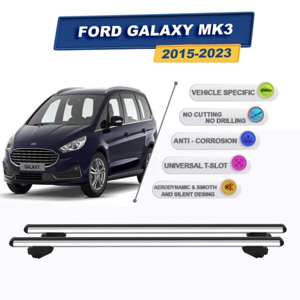 Ford Galaxy MK3 MPV 2015-2023 İle Uyumlu Ara Atkı Taşıyıcı Tavan Barı 2 adet Gri Set