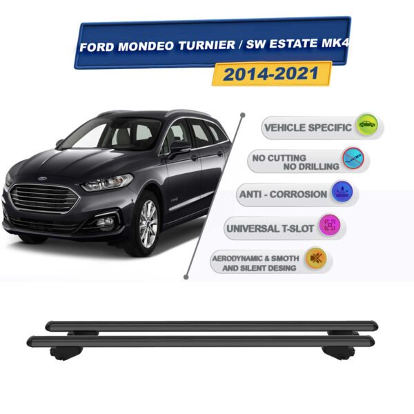 Ford Mondeo Stationwagon / Estate MK4 2014-2021 İle Uyumlu Ara Atkı Taşıyıcı Tavan Barı 2 adet Siyah