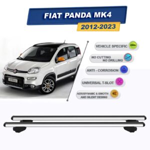 Fiat Panda MK4 2012-2024 (tavan çıtalı araçlar) İle Uyumlu Ara Atkı Taşıyıcı Tavan Barı 2 adet Gri Set