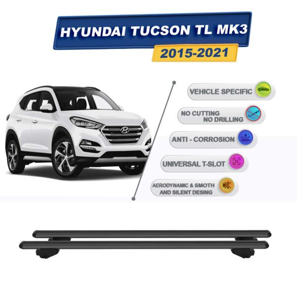 Hyundai Tucson TL MK3 2015-2021 İle Uyumlu Ara Atkı Taşıyıcı Tavan Barı 2 adet Siyah