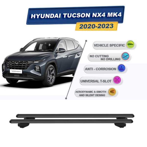 Hyundai Tucson NX4 MK4 2020-2023 İle Uyumlu Ara Atkı Taşıyıcı Tavan Barı 2 adet Siyah