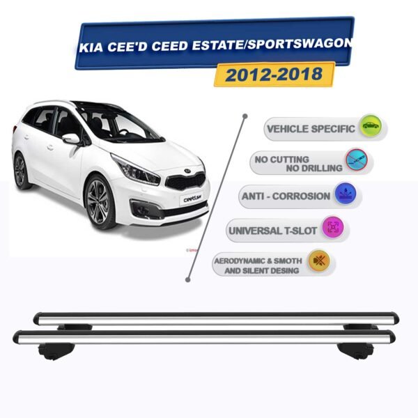 Kia Cee'D Ceed SW / Sportswagon 2012-2018 ile Uyumlu Ara Atkı Taşıyıcı Tavan Barı 2 adet Gri Set