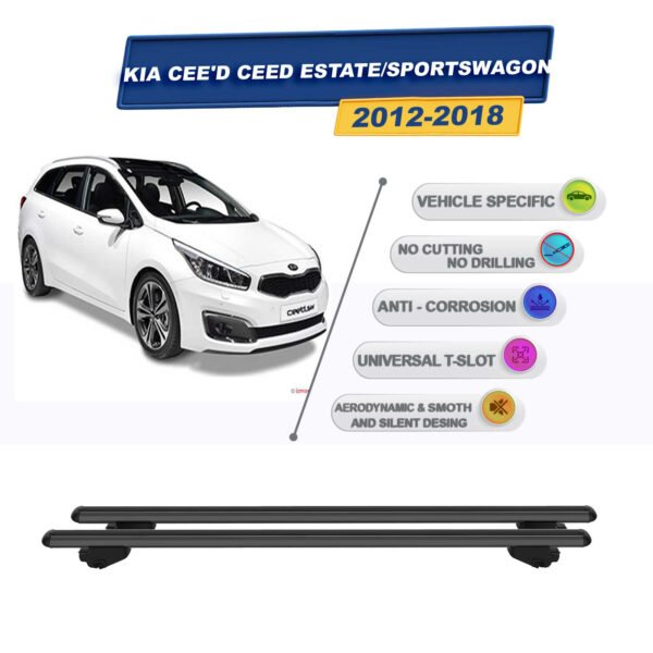 Kia Cee'D Ceed SW/Sportswagon 2012-2018 ile Uyumlu Ara Atkı Taşıyıcı Tavan Barı 2 adet Siyah