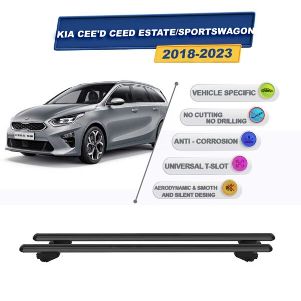 Kia Cee'D Ceed SW/Sportswagon 2018-2023 ile Uyumlu Ara Atkı Taşıyıcı Tavan Barı 2 adet Siyah