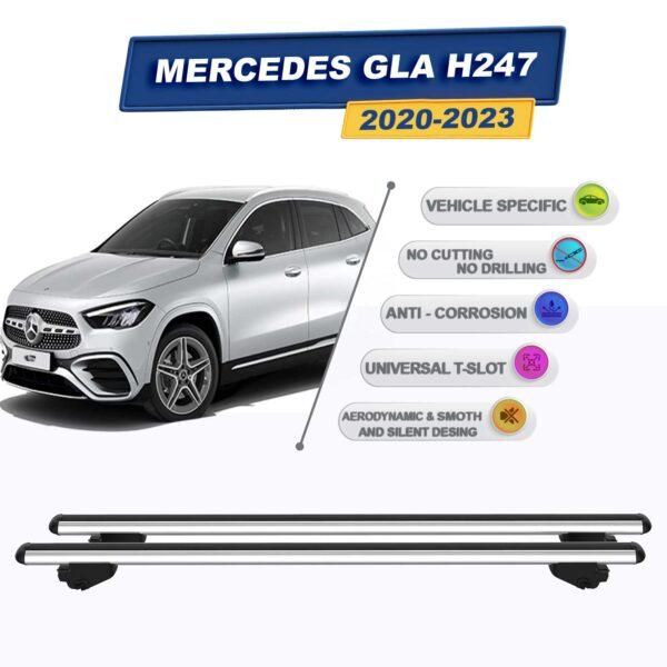 Mercedes GLA H247 2020-2023 ile Uyumlu Ara Atkı Taşıyıcı Tavan Barı 2 adet Gri Set