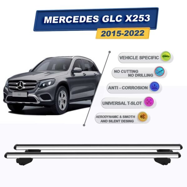 Mercedes GLC X253 2015-2022 ile Uyumlu Ara Atkı Taşıyıcı Tavan Barı 2 adet Gri Set