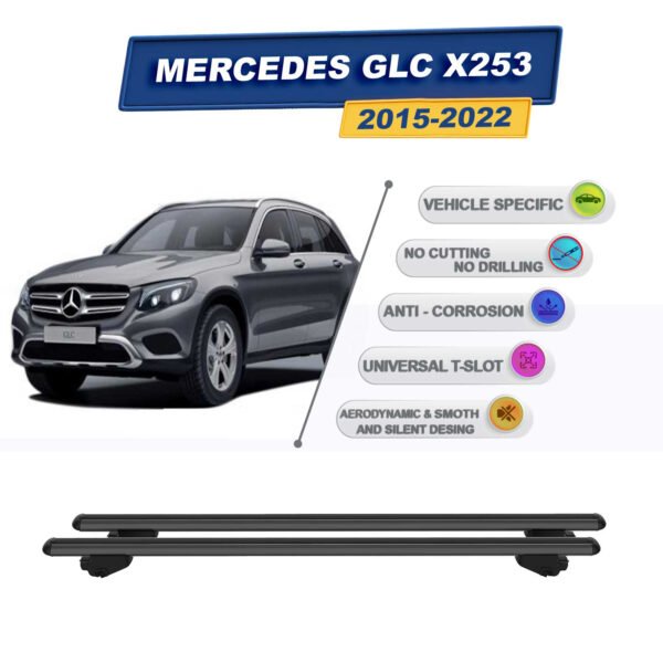 Mercedes GLC X253 2015-2022 ile Uyumlu Ara Atkı Taşıyıcı Tavan Barı 2 adet Siyah