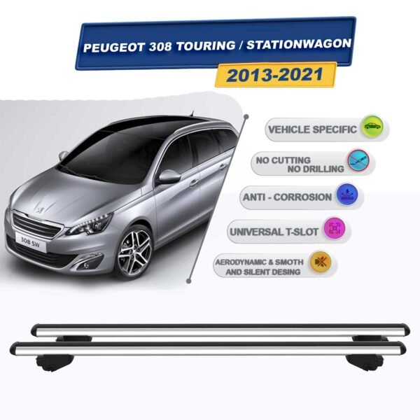 Peugeot 308 Touring / Stationwagon 2013-2021 ile Uyumlu Ara Atkı Taşıyıcı Tavan Barı 2 adet Gri Set